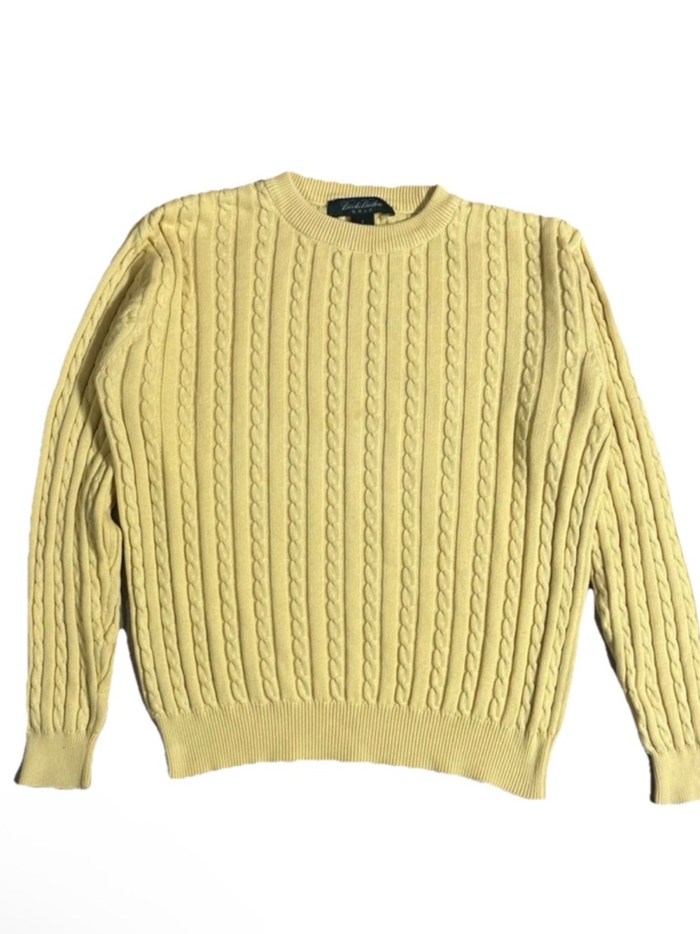 Vtg Brooks Brothers Golf Sweater Mens Small Cable Knit Crewneck Yellow